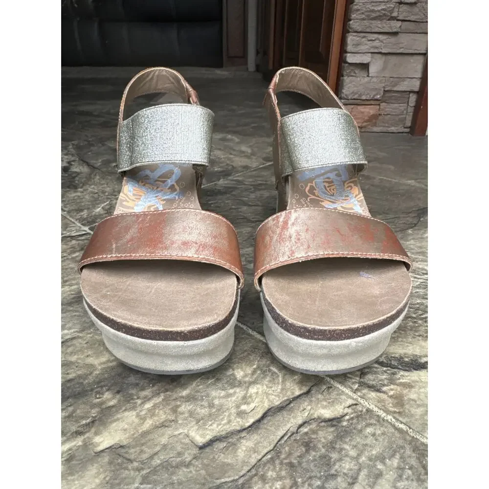 OTBT Metallic Copper and Light Gray Wedge Sandals